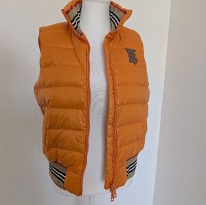 Burberry Orange Quilted Puffer Vest Unisex